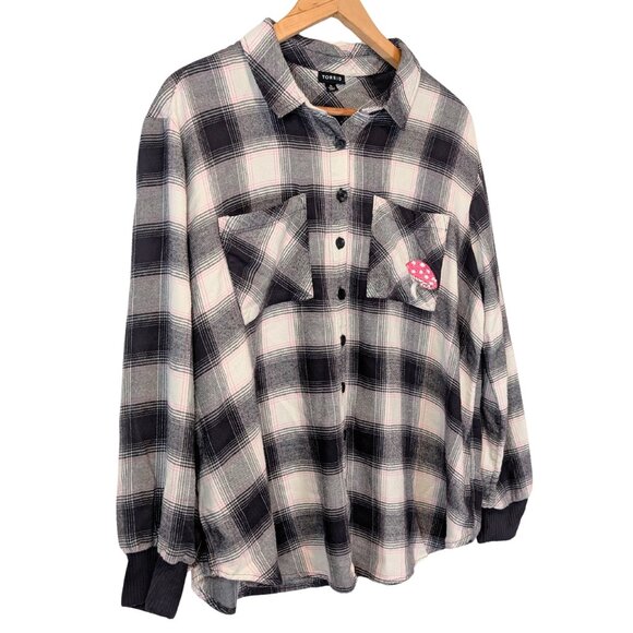 Torrid Women's Button down flannel shirt plus size 0 blouse Plaid top cozy chic - Picture 2 of 9